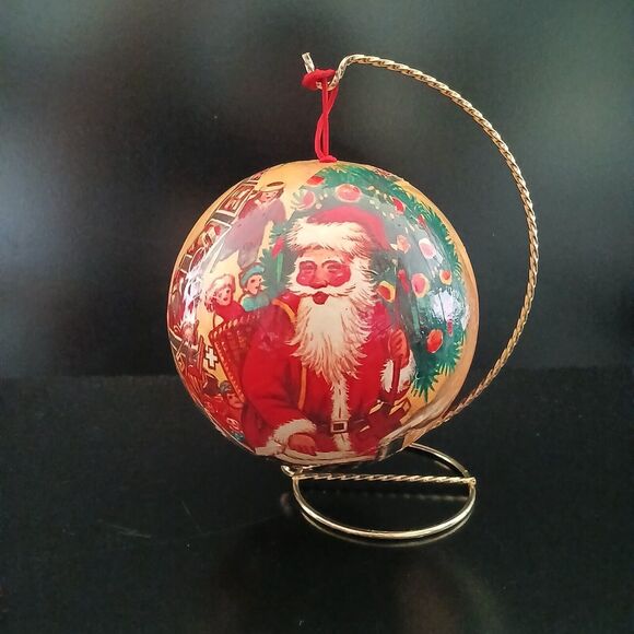Vintage 5" Round Santa Claus Paper Mache Ball Christmas Ornament St. Nick Decor - Picture 5 of 10